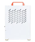 Side view of a white Carryable Micro ATX PC Case With Handle For Small Form Factor Builds ITX MATX Mini Tower With Ventilation Panels