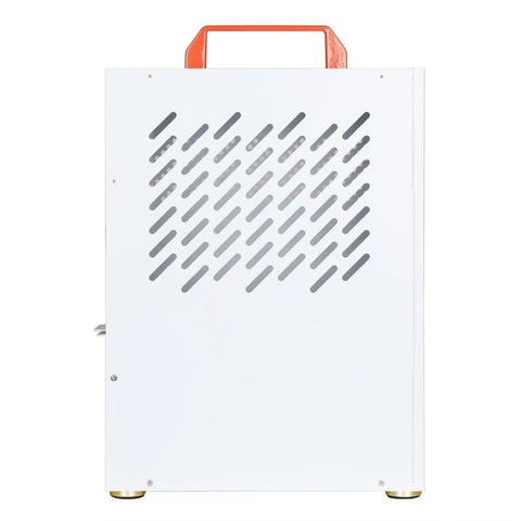 Side view of a white Carryable Micro ATX PC Case With Handle For Small Form Factor Builds ITX MATX Mini Tower With Ventilation Panels