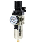 Compressed Air Filter Regulator Piggyback Combo Pro Grade 3/8 NPT With Poly Bowl And Metal Guard Semi Auto Drain Durable Bracket And Gauge