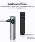 ArkPro EDC Flat Flashlight Rechargeable USB C Pocket Light with dual charging options, silver and black models
