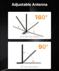 AX900 Ultra Fast WiFi 6 USB Adapter with adjustable 6dBi high gain antenna showing 180° and 90° rotation angles.