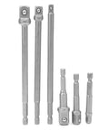 Drive Extension Bar Set For Electric Ratchet Wrench, six piece vanadium steel extension bars with varied lengths from 2.6 in to 5.9 in