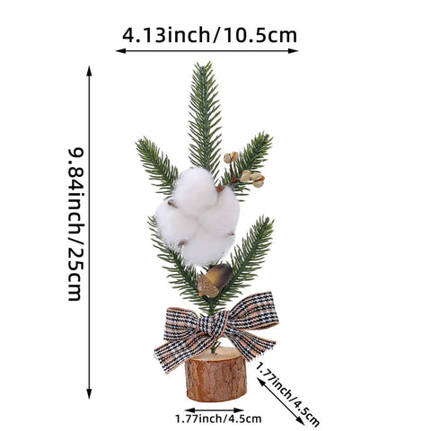 Single piece from Three Piece Tabletop Christmas Tree Set Ready To Display Mini Artificial Xmas Trees Nine Point Eight Four Inches Tall With Red Berries Pinecones Nuts And Bows For A Cozy Desk Fireplace Holiday Decor.