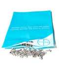 Premium 18-8 304 Stainless Steel Wood Screws 200 Pack Flat Head Phillips Self Tapping Fasteners spilled from blue pouch.