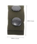 Close-up of one Six Pack Durable Nylon Belt Buckle Quick Release Webbing Clips with two buttons, shown with dimensions.