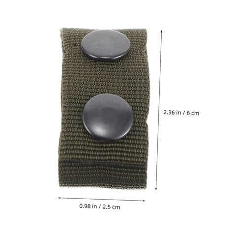 Close-up of one Six Pack Durable Nylon Belt Buckle Quick Release Webbing Clips with two buttons, shown with dimensions.