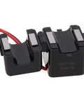 Slick Split Core Current Transformer Clamp Sensor With 50A To 200A Rating And 5A Output, black clamp with red wires.