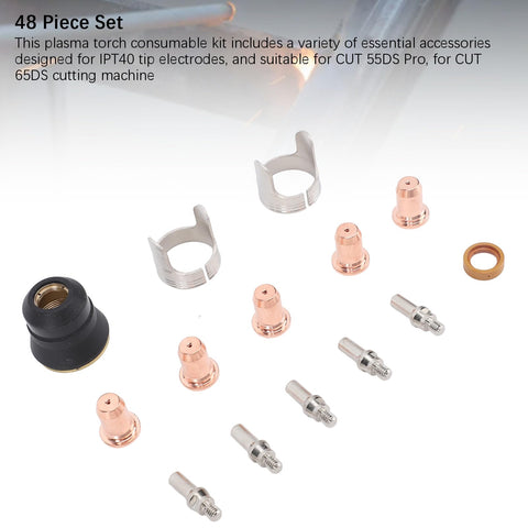 Pro Grade Plasma Cutter Consumables Kit With 48 Pieces IPT40 Electrodes Nozzles Cups And Standoff Guides For CUT 55DS And 65DS