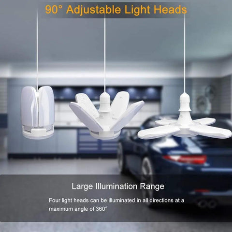 Four Pack LED Garage Lights Deformable Trilights Ceiling Fixture 60W Equivalent Four LED Bulbs Deliver 6000LM 6000K Daylight Adjustable