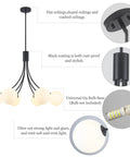 Diagram of pendant light features black coating, G9 bulb base, and glare filtration ideal for various ceiling types.