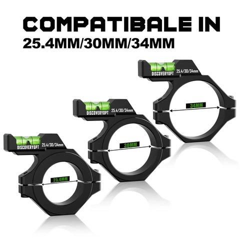 Scope Bubble Level For 25.4mm, 30mm And 34mm Tubes, Precision Alignment Tool displayed with size compatibility text