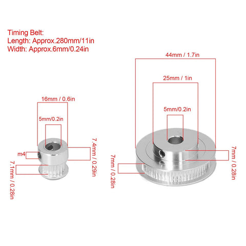 Premium Timing Belt Kit Upgrade Your 3D Printer Milling Machine Rig Featuring Strong Aluminum Build And Precision Keyed Bore Design For Smooth Power Transfer Non Slip Grip On Pulleys That Maximizes Efficiency Plus Energy Savings Performance Daily. 280mm belt sizes shown