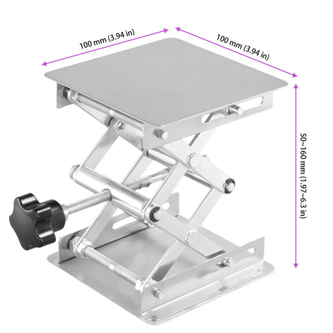 Hella Sturdy Stainless Steel Lab Scissor Jacks, 2 Piece Set, showing adjustable platform and lifting mechanism.