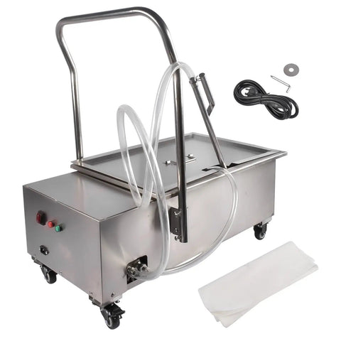 Heavy Duty Commercial Fryer Filter Machine For Restaurant 55L Oil Strainer with stainless steel frame and filtration hoses.