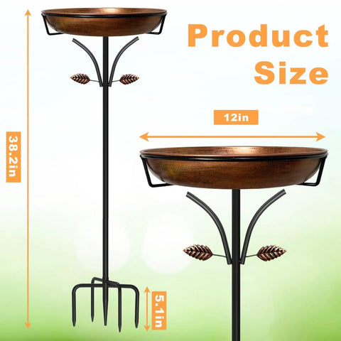 Vintage Outdoor Metal Bird Bath With Free Standing Stake And Detachable Feeder Bowl In Antique Bronze Finish Upgraded Five Pronged Base