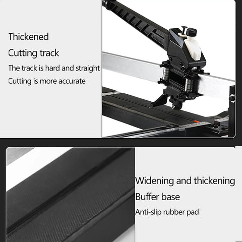 Manual Tile Cutter With Sliding Head, 1200mm Max Cut, close-up of thickened cutting track and anti-slip base, portable tool detail
