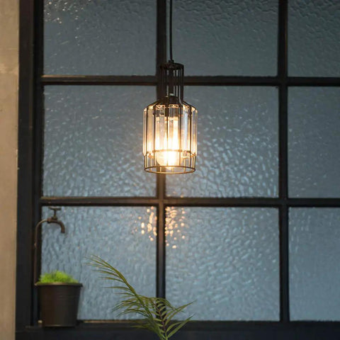 Circular Dimmable Pendant Light For Track Systems, H Type Pendant With Clear Crystal Shade, Industrial Vintage Style Iron Halo