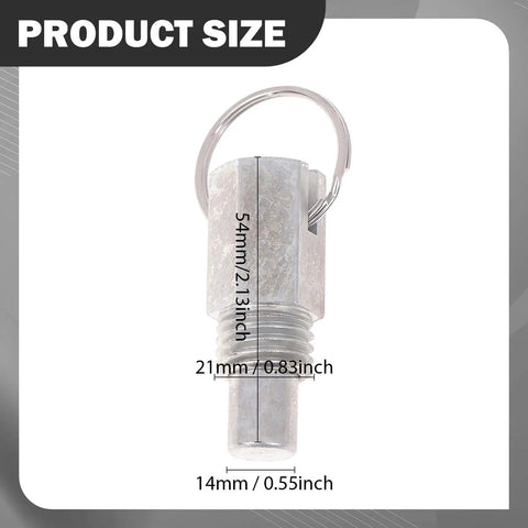 Heavy Duty Ladder Pull Pin Featuring Snap Tight Locking Design And No Sweat Quick Release Spring Plunger For Pro Shop Maintenance and Dependable Equipment Setup Style C with size measurements.