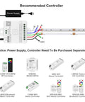 Dope RGBW COB LED Strip Light With 3000K Warm White 896 LEDs Per Meter High Density FCOB Tape 16.4 Ft DC24V 12mm Width Color Changing Light diagram with controllers