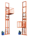 Top Grade 1 Ton Heavy Duty Electric Hydraulic Freight Elevator Wall Mounted Cargo Lift Platform view with orange frame and motor.
