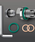 Oversize Piggyback Oil Drain Plug M12.1 X 1.75 X 15mm Stainless Self Tapping Thread Repair Kit components with O-rings and tool.
