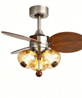 YPDJVLTI Ceiling Fans Lights Children's LED Fandelier with wooden blades and glass lampshades in modern design.