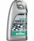 Racing Fork Oil 1 Liter 5W bottle for Mountain Bike Suspension Upgrade, featuring smooth damping and tunable ride enhancements.