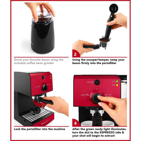 Step-by-step guide for using Badass 15 Bar Espresso Machine And Cappuccino Maker With Slick Milk Steamer And Hella Easy 7 Piece Barista Bundle Featuring Quick Grinder And Dual Cups For No Sweat Latte Prep And Knockout Drink Quality Daily In Blue.