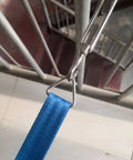 Marine Grade Stainless Steel 316 Triangle Ring Buckle Welded V Shaped Ring attached to strap in metal railing setup