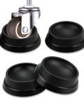 Four Pack Rubber Caster Cups For Furniture Wheels With Non Slip Grip Round Floor Protectors, Black, set of four shown with wheel installed
