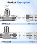 Run Tee Swivel Hose Fittings 3/8 JIC 9/16-18 SAE J514 Standard Carbon Steel Swivel Tee With 360 Degree Branch Port And 3/8 JIC Male Opposite Ports Easy Alignment And Less Hose Stress For Hydraulic Lines, 3/8 JIC