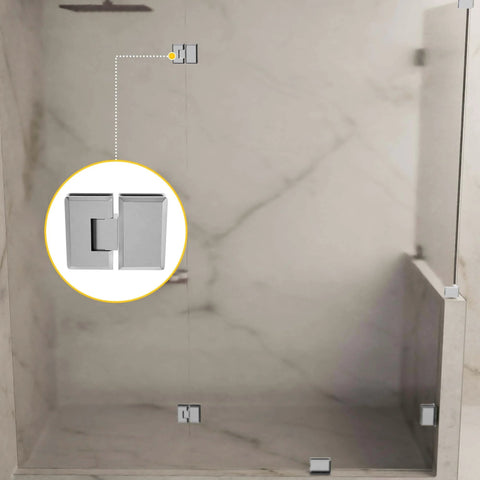 Heavy Duty Adjustable Glass To Glass Shower Door Hinge 180 Degree Solid Forged Brass With Satin Chrome Finish installed view