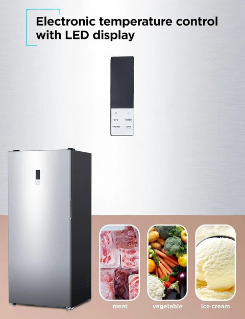 21 Cu Ft Convertible Freezer Refrigerator with Frost Free Glass Shelves, featuring electronic controls and LED display for versatile home use.