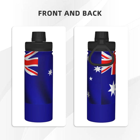 Front and back view of Flag Print Insulated Water Bottle For Outdoor Adventures And Gym, Double Wall Stainless Steel