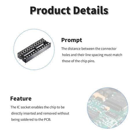 24 Pin DIP IC Socket 2.54mm Pitch Narrow Body For Soldering DIP IC Socket Adapter For PCB Design And Breadboard Projects Durable Plastic Housing Easy IC Testing Prototyping