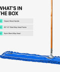 No Sweat Cleanup With This Commercial Grade Dust Mop And Sturdy Wood Handle Featuring Washable Head For Sweeping Hardwood Laminate Tile Store And Warehouse Floors Blue components including wood handle and nylon head.