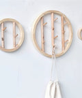 Solid Wood Wall Mount Coat Hooks For Everyday Gear Heavy Duty Nordic Style Round Cloak Pegs on wall with bags hanging