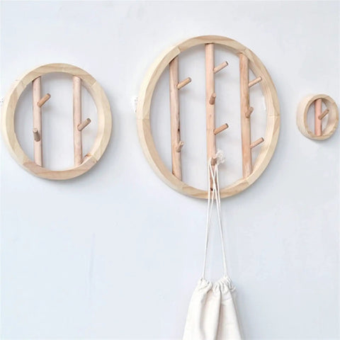 Solid Wood Wall Mount Coat Hooks For Everyday Gear Heavy Duty Nordic Style Round Cloak Pegs on wall with bags hanging