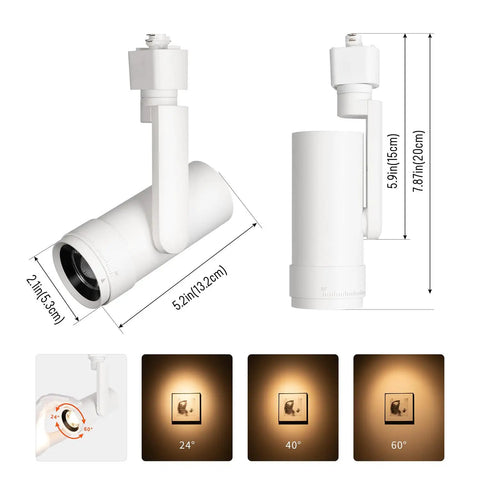 LED Track Lighting Heads With 24 To 60 Degree Adjustable Beam High Output Budget Friendly 13.5W white with dimensions and beam angles