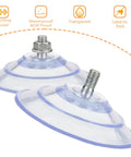 Heavy Duty Suction Cups With M8 Screws 4 Pack Seriously Tough Grip For Smooth Tile Glass And Car Windshields Clear Sucker Pads showing two transparent cups with steel screws.
