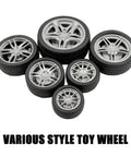 12 Pcs RC Car Tire Wheel Kit With Rubber Wheels And Premium Round Rod Shafts For RC Cars Trucks Robots Boats And Helicopters DIY Model Building Style Two, showing six different tire sizes.
