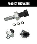 Brake pressure switch with threaded metal stem and black connector; includes three O-rings.