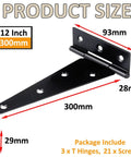 Heavy Duty T Shaped Hinges Pack Of 3 12 Inch Black Metal Foldable Gate Hardware For Garden Shed And Barn Doors Rust Proof Weather Resistant Slick Finish Built Tough No Sweat Setup Guaranteed with size measurements.