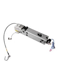 DLFZWB 7,500 lb A-60 tandem hydraulic disc brake actuator, inner slide trailer coupling, side view, silver with wiring