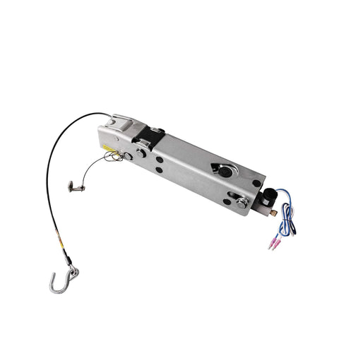 DLFZWB 7,500 lb A-60 tandem hydraulic disc brake actuator, inner slide trailer coupling, side view, silver with wiring