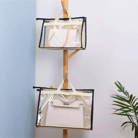 Hanging Clear Purse Storage Bags 8 Pack Organizers with zipper for handbags, showcasing easy closet organization and visibility.