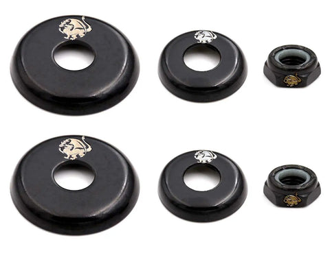 Skateboard Kingpin Nuts And Truck Cup Washers Replacement Kit in black, showing upper and lower components for street and park use.
