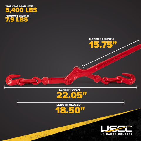 4 Pack Lever Style Chain Binders For 5/16 Inch Grade 70 And 3/8 Inch Grade 43 Chains, 5,400 Lbs Working Load, handle length 15.75 inches