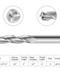 Carbide UP-CUT router bit, 1/2 in shank, 1/2 in cutting diameter, 2 in cutting length, 4 in overall length, 3 flutes