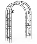 Metal Garden Arch Gate 51 Inch Long By 88 Inch Tall, Rustproof Steel Arch Trellis with decorative design for outdoor gardens.